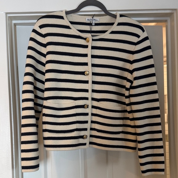 Alex Mill Sweaters - Alex Mill Women's Navy and Cream Striped Cardigan